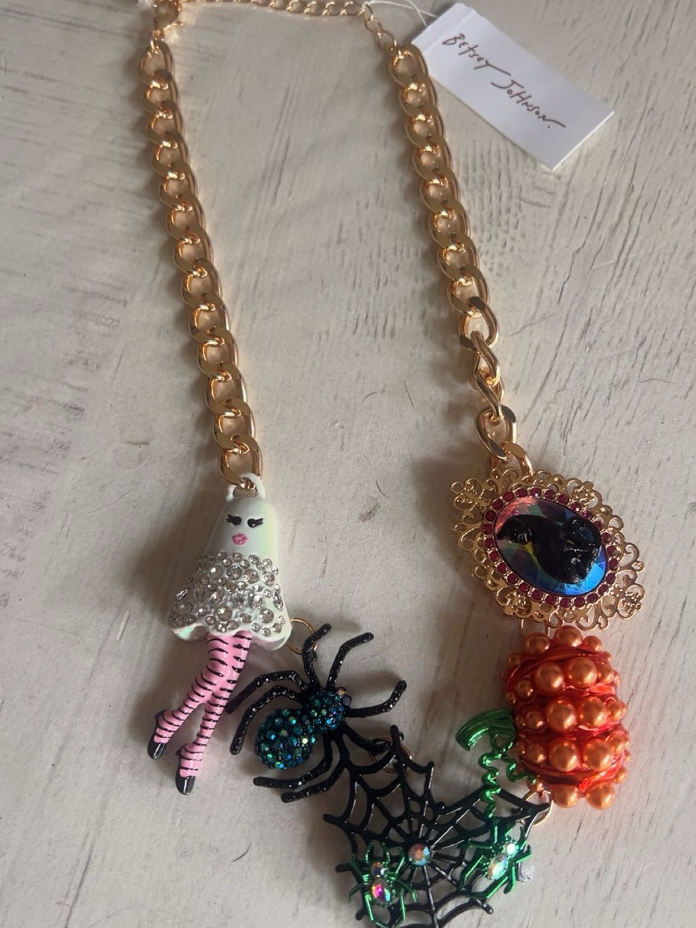Betsey Johnson Halloween Gold Chain Necklace with Multicolor Halloween Charms